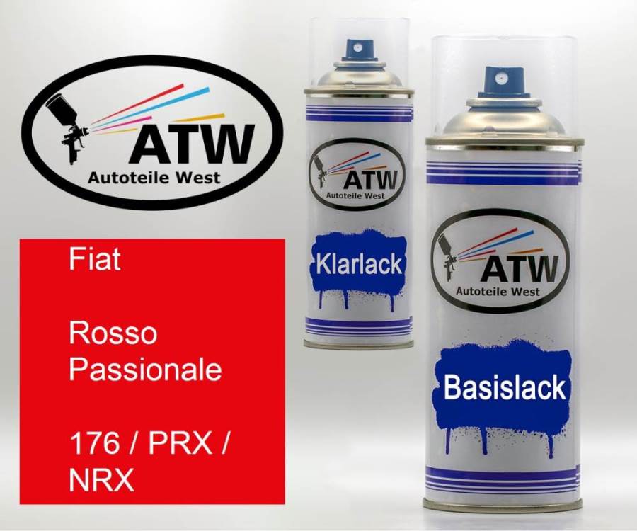 Fiat, Rosso Passionale, 176 / PRX / NRX: 400ml Sprühdose + 400ml Klarlack - Set, von ATW Autoteile West.